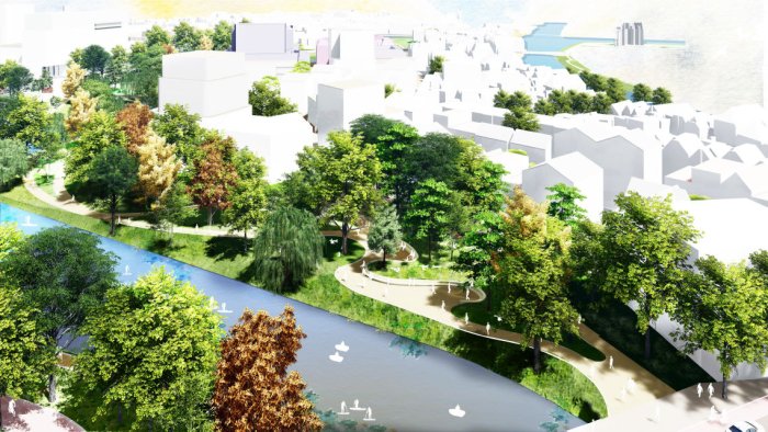 Verbeelding van de niuewe bebouwing op het Noordereiland